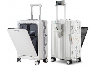 Příruční palubní kufr TravelSmart s USB portem, TSA zámky a držákem na pití - bílá